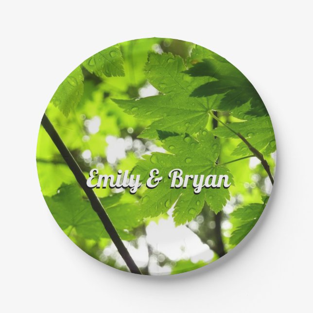 Plato De Papel Hojas de arce con gotas de lluvia (Anverso)