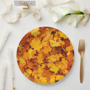 Plato De Papel Hojas de arce de otoño