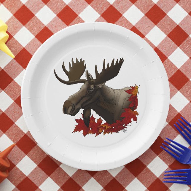 Plato De Papel Hojas de arce rojas de Moose (Subido por el creador)