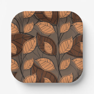 Plato De Papel Hojas de Brown otoño