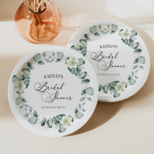 Plato De Papel Hojas de eucalipto verde Botánico Desayuno de boda