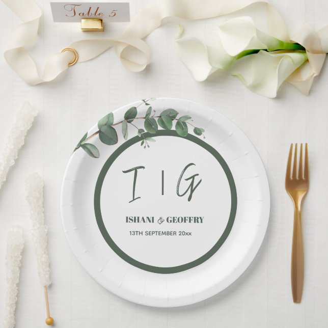 Plato De Papel Hojas de eucalipto Verde Esmeralda Boda (Boda)