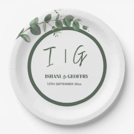 Plato De Papel Hojas de eucalipto Verde Esmeralda Boda