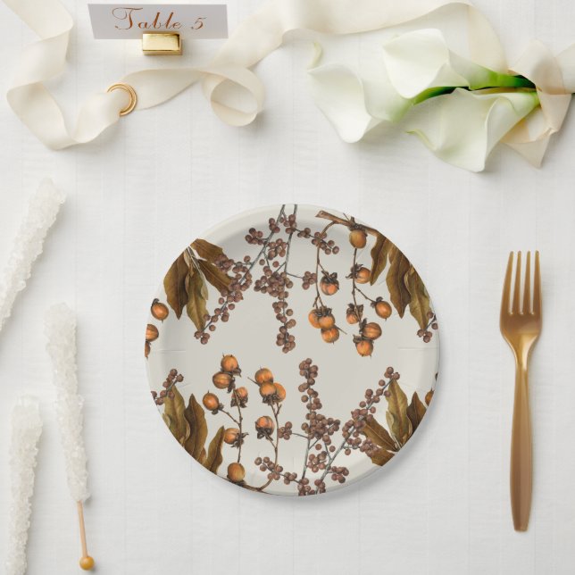 Plato De Papel Hojas de follaje de acuarela de otoño (Boda)