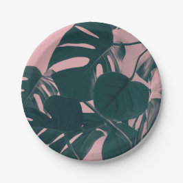 Plato De Papel Hojas de Monstera en rosa