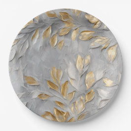 Plato De Papel Hojas de oro gris plateado