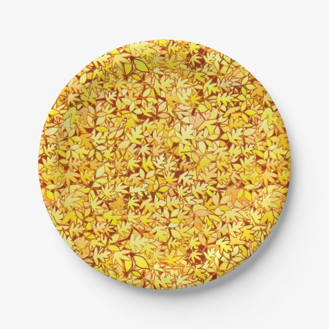 Plato De Papel Hojas de otoño, amarillo dorado (Anverso)