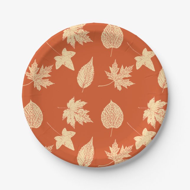 Plato De Papel Hojas de otoño - naranja de mandarina (Anverso)