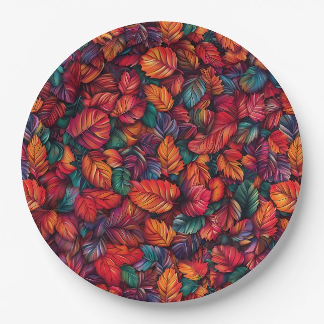 Plato De Papel Hojas de otoño vibrantes (Anverso)