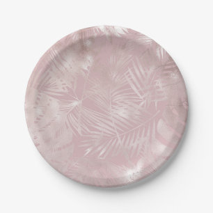 Plato De Papel Hojas de Palma Tropical Botánico Rosa Dorado Rosa