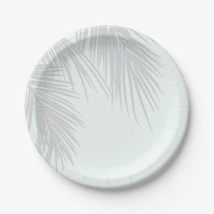 Plato De Papel Hojas de Palma Tropicales Elegantes Blancas Boda