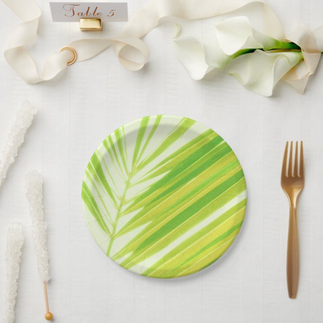 Plato De Papel Hojas de palma verde pálido (Boda)