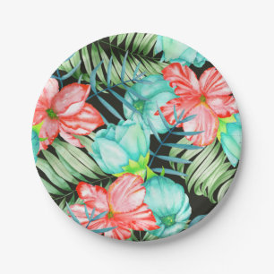Plato De Papel Hojas De Palma Y Flores