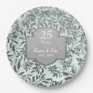 Plato De Papel Hojas de plata 25 años 2 Placas de papel