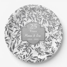Plato De Papel Hojas de plata en 25 años blancos