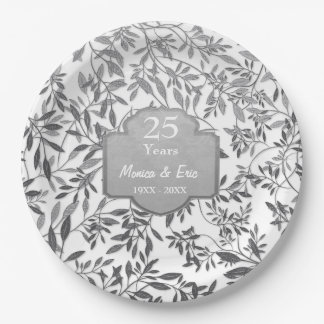 Plato De Papel Hojas de plata en 25 años blancos