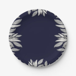 Plato De Papel Hojas de plata Glam botánico Boda azul rosa