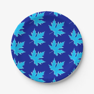 Plato De Papel Hojas de roble: azul hielo y cobalto