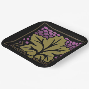 Plato De Papel Hojas de uva y uvas de artesano
