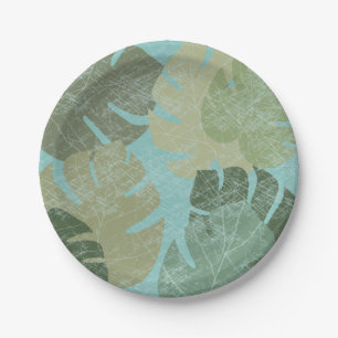 Plato De Papel Hojas descoloradas tropicales