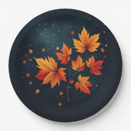 Plato De Papel Hojas festivas estacionales de otoño azules