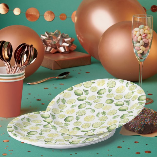 Plato De Papel Hojas Frutas Limas Verdes (Multi)