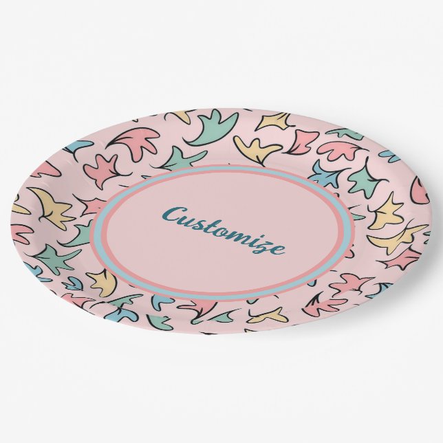Plato De Papel Hojas Pastel Personalizadas Pink (Angular)