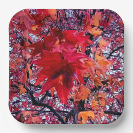 Plato De Papel Hojas rojas brillantes
