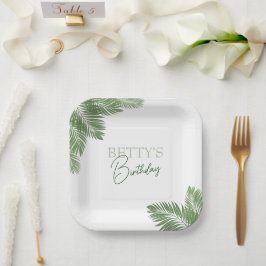 Plato De Papel Hojas Tropicales 