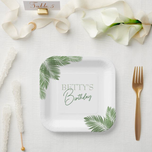 Plato De Papel Hojas Tropicales  (Boda)