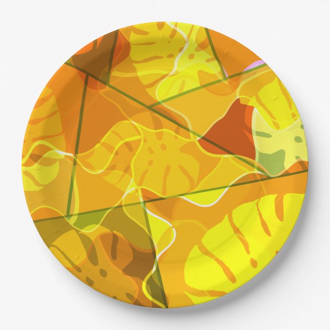 PLATO DE PAPEL HOJAS TROPICALES ABSTRACTAS (Anverso)