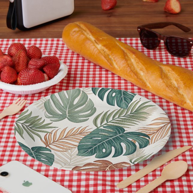 Plato De Papel Hojas Tropicales Boho (Picnic)