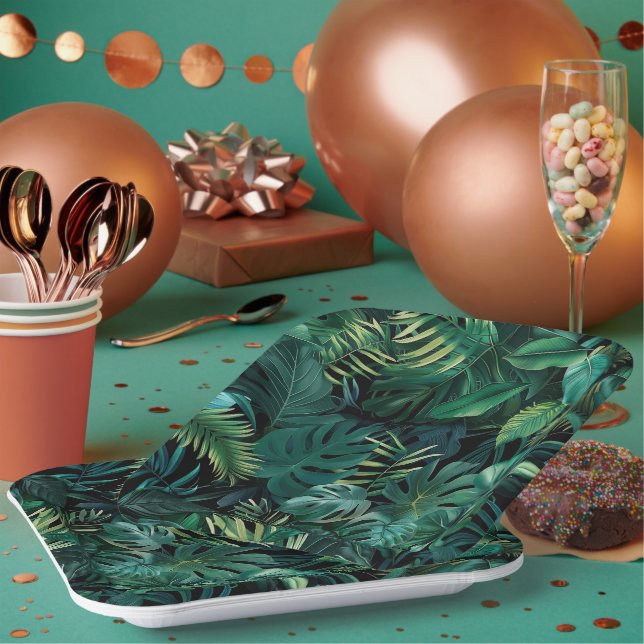Plato De Papel Hojas tropicales de selva tropical (Multi)