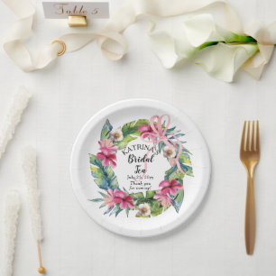 Plato De Papel Hojas tropicales   Ducha De Té De Novias De Flores