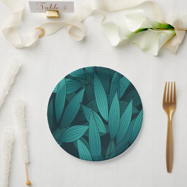 Plato De Papel Hojas tropicales gradiente (Boda)