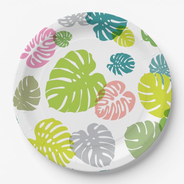 Plato De Papel Hojas tropicales multicolores (Anverso)