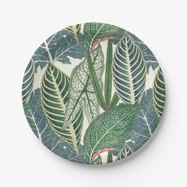 Plato De Papel Hojas tropicales verdes (Anverso)
