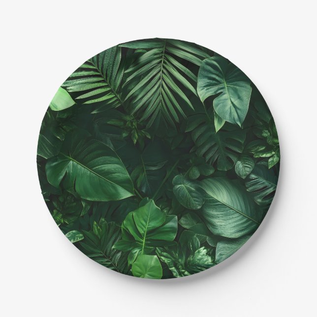 Plato De Papel Hojas tropicales verdes exuberantes (Anverso)
