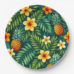 Plato De Papel Hojas tropicales y patrón de piña