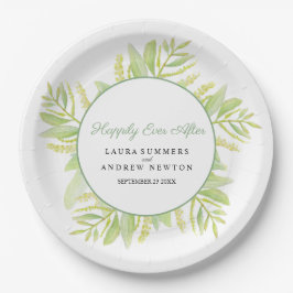 Plato De Papel Hojas verdes de eucalipto felices para siempre