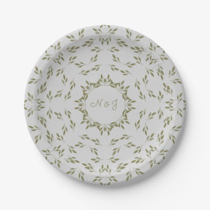Plato De Papel Hojas Verdes de Olivo Avena Natural Boda Rústica