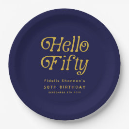 Plato De Papel Hola 50 Retro Fiesta de Cumpleaños