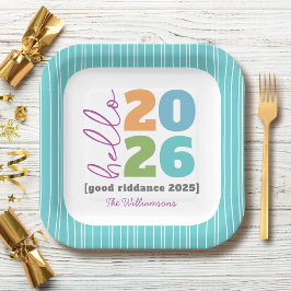 Plato De Papel Hola Año Nuevo Negrita Año Personalizado Moderno N