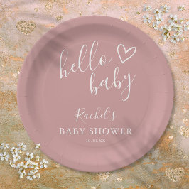 Plato De Papel Hola Baby Boho Dusty Rosa Chica Baby Shower