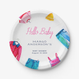 Plato De Papel Hola Baby Pink Blue Clothes Baby Shower