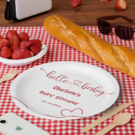 Plato De Papel Hola Baby Red Heart Minimal Baby Shower