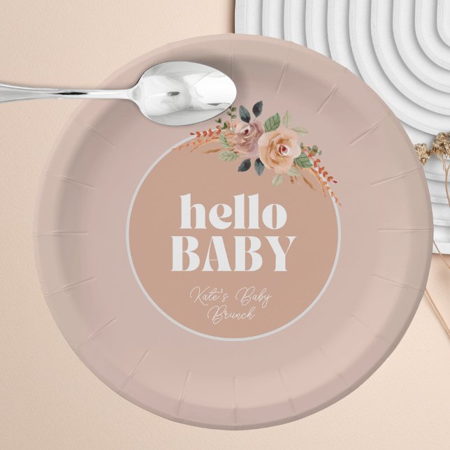 Plato De Papel Hola bebé, Boho Baby Shower (Subido por el creador)