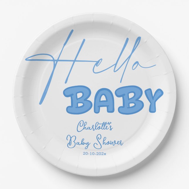 Plato De Papel Hola Bebé Elegante Baby Shower (Anverso)
