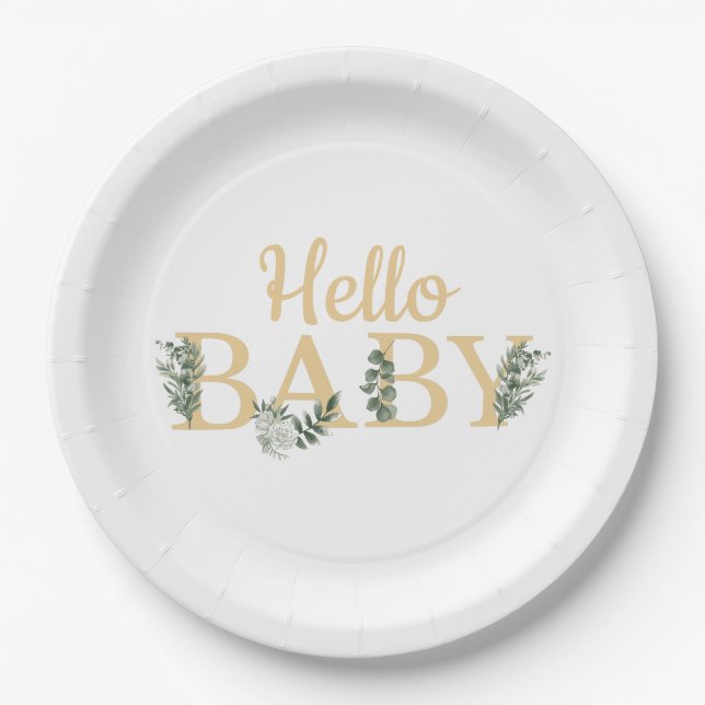 Plato De Papel Hola bebé Eucalyptus Placas (Anverso)