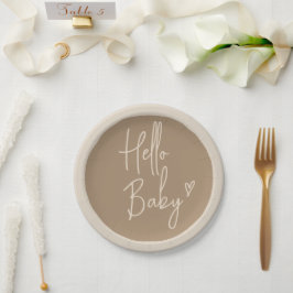 Plato De Papel Hola Bebé Minimalista Género Neutral Baby Shower